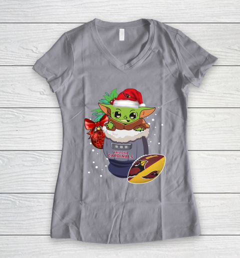 Arizona Cardinals Christmas Baby Yoda Star Wars Funny Happy NFL Women's V-Neck T-Shirt 4
