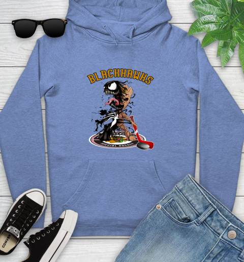 NHL Chicago Blackhawks Hockey Venom Groot Guardians Of The Galaxy Youth Hoodie 12