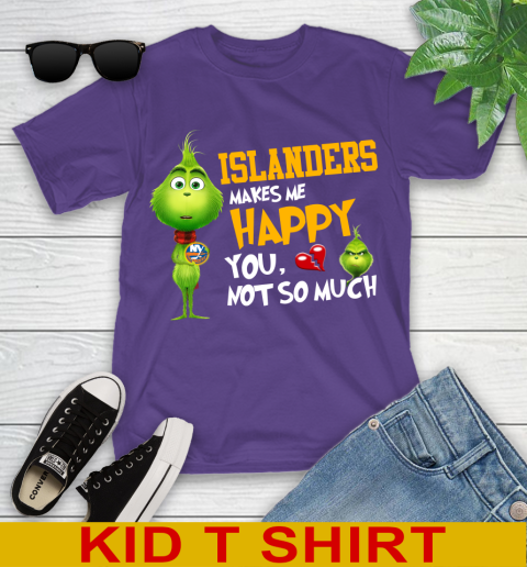 NHL New York Islanders Makes Me Happy You Not So Much Grinch Hockey Sports Youth T-Shirt 3