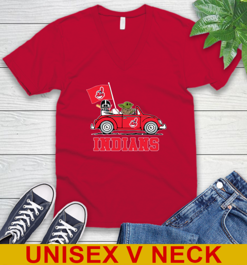 MLB Baseball Cleveland Indians Darth Vader Baby Yoda Driving Star Wars Shirt V-Neck T-Shirt 7