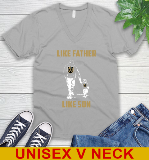 Vegas Golden Knights NHL Hockey Like Father Like Son Sports V-Neck T-Shirt 4 Vegas Golden Knights NHL Hockey Like Father Like Son Sports V-Neck T-Shirt - Image 4