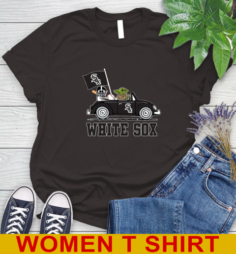 MLB Baseball Chicago White Sox Darth Vader Baby Yoda Driving Star Wars Shirt Women's T-Shirt - Image 9
