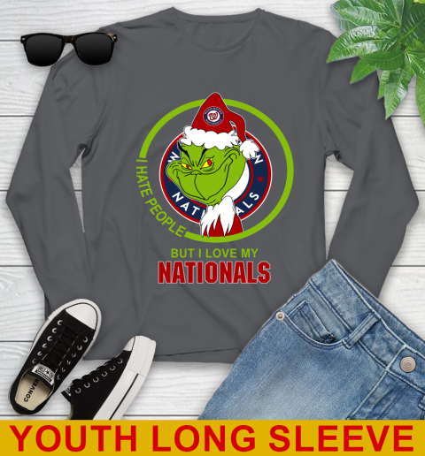 Washington Nationals MLB Christmas Grinch I Hate People But I Love My Favorite Baseball Team Youth Long Sleeve 9