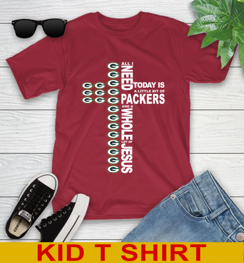 NFL All I Need Today Is A Little Bit Of Green Bay Packers Cross Shirt Youth T-Shirt 12
