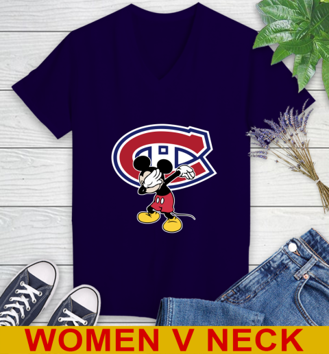 Montreal Canadiens NHL Hockey Dabbing Mickey Disney Sports Women's V-Neck T-Shirt 4