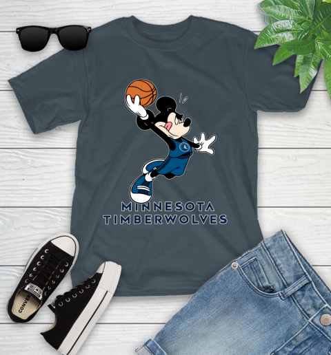 NBA Basketball Minnesota Timberwolves Cheerful Mickey Mouse Shirt Youth T-Shirt 8