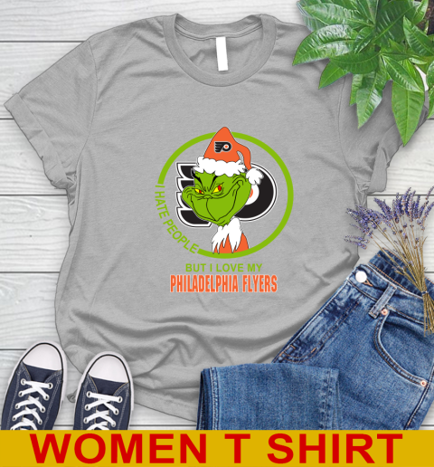 Philadelphia Flyers NHL Christmas Grinch I Hate People But I Love My Favorite Hockey Team Women's T-Shirt 5