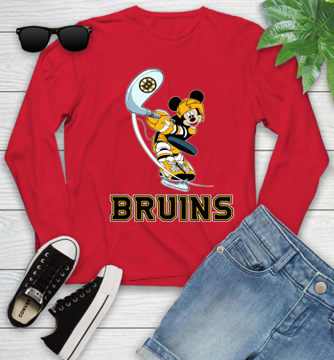 NHL Hockey Boston Bruins Cheerful Mickey Mouse Shirt Youth Long Sleeve 11