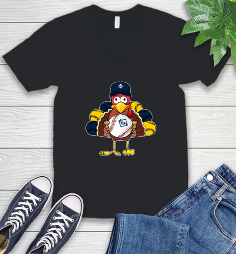 Tampa Bay Rays Turkey thanksgiving V-Neck T-Shirt 2