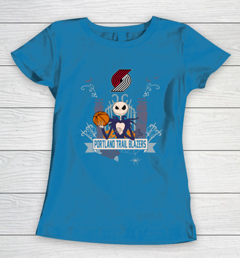 NBA Portland Trail Blazers Basketball Jack Skellington Halloween Women's T-Shirt 6