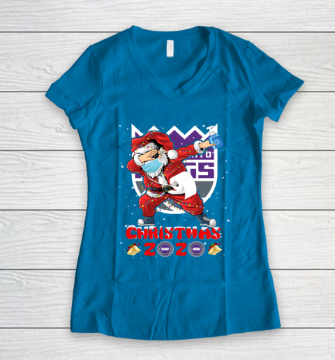 Sacramento Kings Funny Santa Claus Dabbing Christmas 2020 NBA Women's V-Neck T-Shirt 5