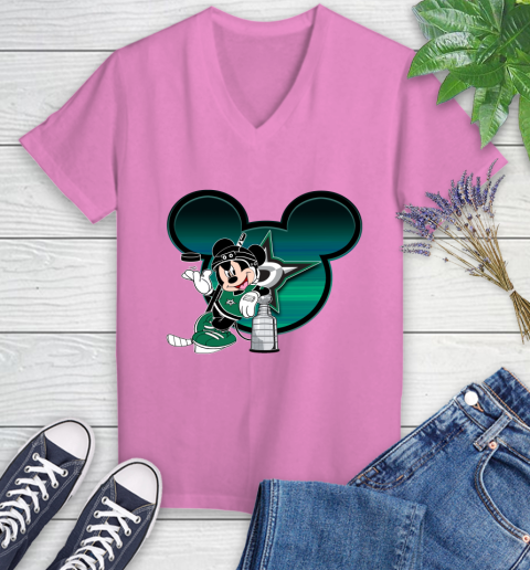 NHL Dallas Stars Stanley Cup Mickey Mouse Disney Hockey T Shirt Women's V-Neck T-Shirt 14