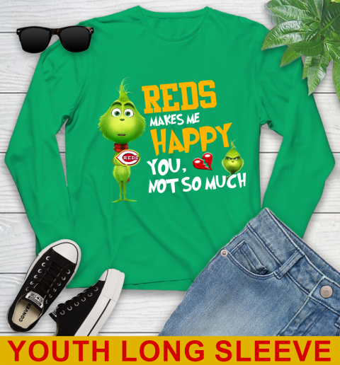 MLB Cincinnati Reds Makes Me Happy You Not So Much Grinch Baseball Sports Youth Long Sleeve 7