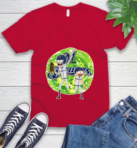 MLB Milwaukee Brewers Rick And Morty Commissioner's Trophy Baseball Sports V-Neck T-Shirt 8