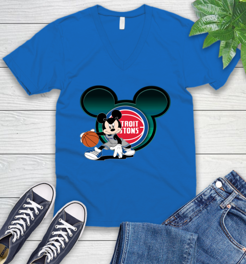 NBA Detroit Pistons Mickey Mouse Disney Basketball V-Neck T-Shirt 6
