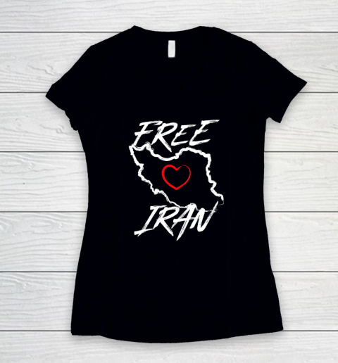 Free Iran Symbol Heart Map Freedom Heart Love Women's V-Neck T-Shirt