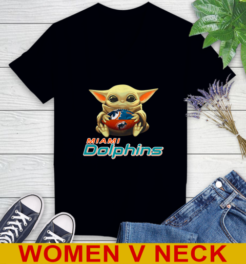 NFL Football Miami Dolphins Baby Yoda Star Wars Shirt Women's V-Neck T-Shirt 2