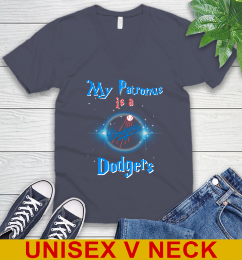 MLB Baseball Harry Potter My Patronus Is A Los Angeles Dodgers V-Neck T-Shirt 7