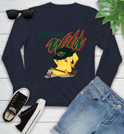 NHL Pikachu Hockey Sports Minnesota Wild Youth Long Sleeve 3