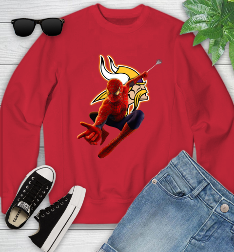 NFL Spider Man Avengers Endgame Football Minnesota Vikings Youth Sweatshirt - Image 10