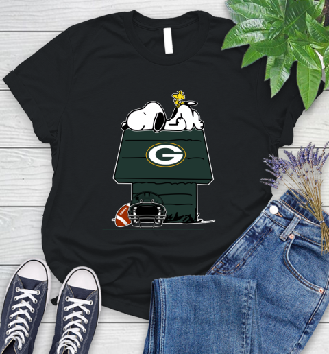 Green Bay Packers NFL Football Snoopy Woodstock The Peanuts Movie Women's T-Shirt 2