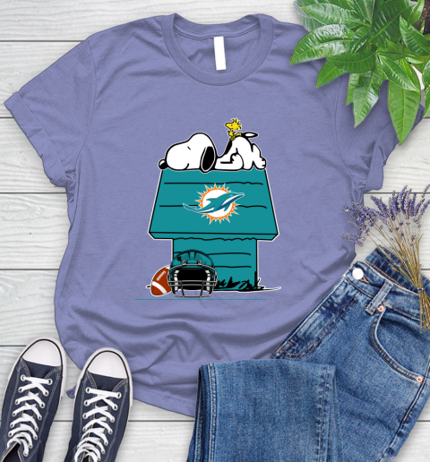 Miami Dolphins NFL Football Snoopy Woodstock The Peanuts Movie Women's T-Shirt 11