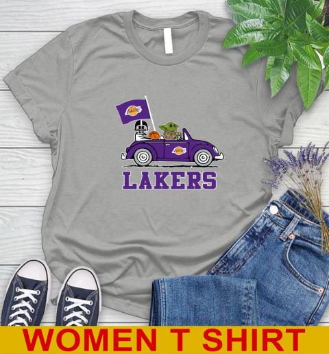 NBA Basketball Los Angeles Lakers Darth Vader Baby Yoda Driving Star Wars Shirt Women's T-Shirt 11