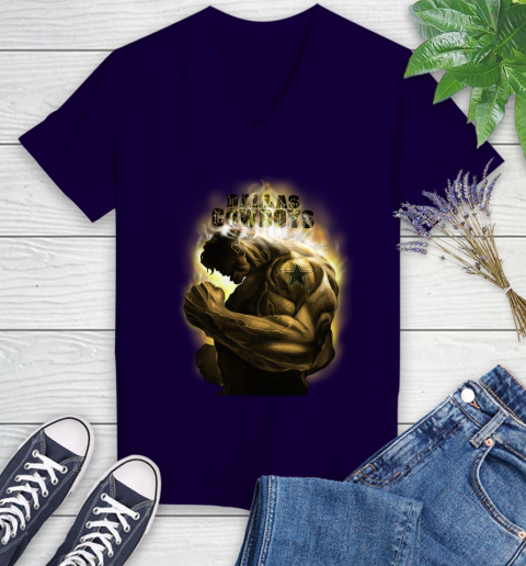 Dallas Cowboys NFL Football Hulk Marvel Avengers Sports Women's V-Neck T-Shirt 3
