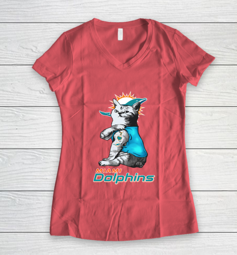 NFL Football My Cat Loves Miami Dolphins Women's V-Neck T-Shirt 4