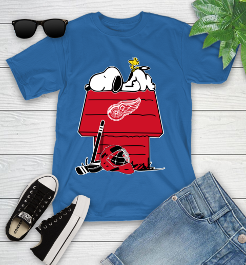 Detroit Red Wings NHL Hockey Snoopy Woodstock The Peanuts Movie Youth T-Shirt 9
