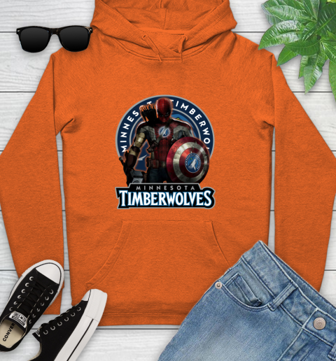 Minnesota Timberwolves NBA Basketball Captain America Thor Spider Man Hawkeye Avengers Youth Hoodie 5