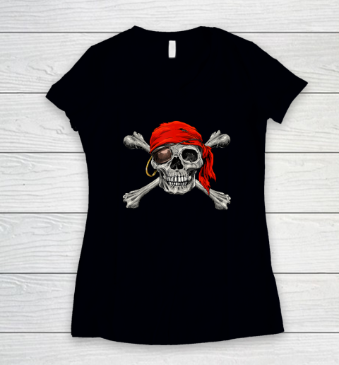 Jolly Roger Pirate Skull Crossbones Halloween Costume Women's V-Neck T-Shirt