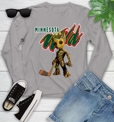 Minnesota Wild NHL Hockey Groot Marvel Guardians Of The Galaxy Youth Long Sleeve 5