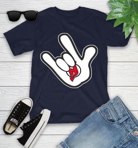 New Jersey Devils NHL Hockey Mickey Rock Hand Disney Youth T-Shirt 3