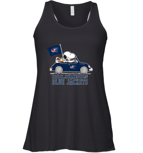 Snoopy And Woodstock Ride The Columbus Blue Jackets Car NHL Racerback Tank