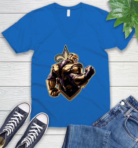 NFL Thanos Avengers Endgame Football Sports New Orleans Saints V-Neck T-Shirt 6