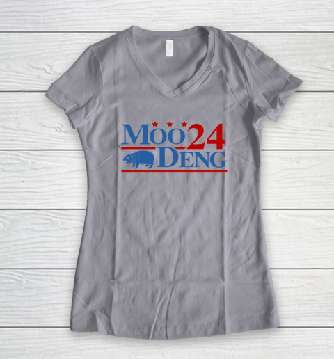 Moo Deng 2024 Cute Baby Hippo Women's V-Neck T-Shirt 2