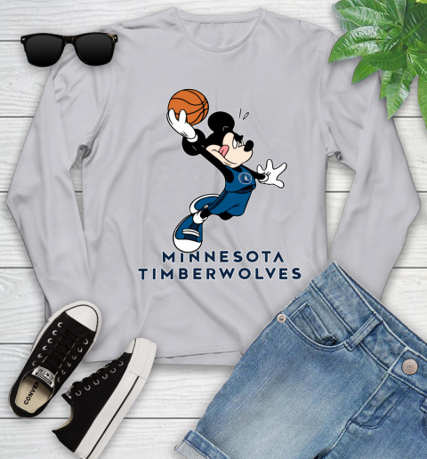 NBA Basketball Minnesota Timberwolves Cheerful Mickey Mouse Shirt Youth Long Sleeve 5