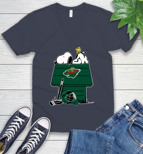 Minnesota Wild NHL Hockey Snoopy Woodstock The Peanuts Movie V-Neck T-Shirt 9