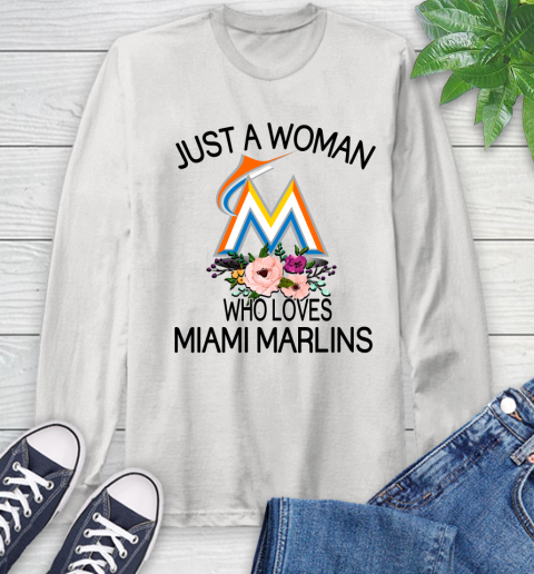 MLB Just A Woman Who Loves Miami Marlins Baseball Sports Long Sleeve T-Shirt