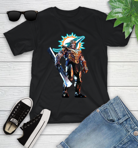 NFL Thanos Gauntlet Avengers Endgame Football Miami Dolphins Youth T-Shirt 2
