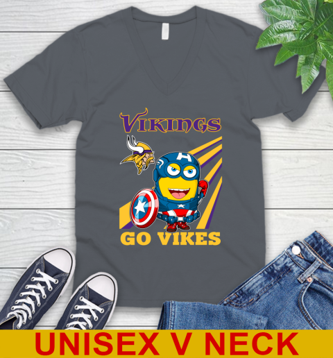 NFL Football Minnesota Vikings Captain America Marvel Avengers Minion Shirt V-Neck T-Shirt 4