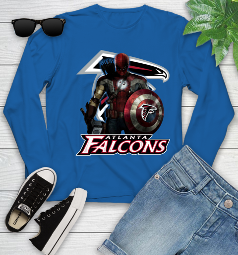 NFL Captain America Thor Spider Man Hawkeye Avengers Endgame Football Atlanta Falcons Youth Long Sleeve 9