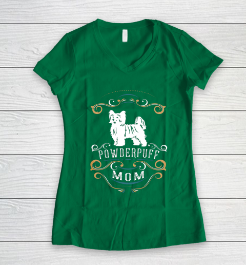 Dog Mom Shirt Powderpuff Mom Chinese Crested Dog Women's V-Neck T-Shirt 3