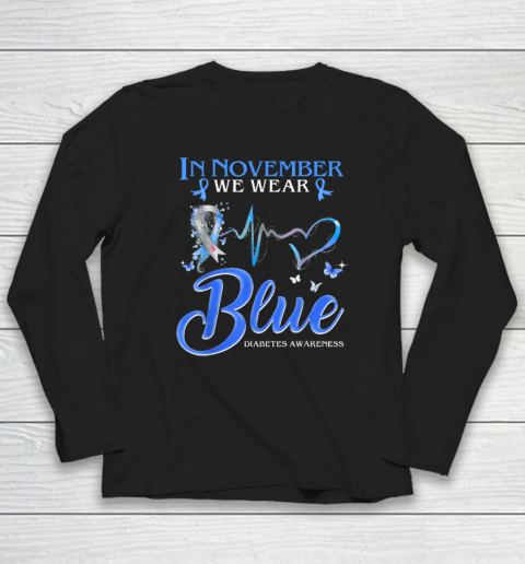 In November We Wear Blue Heartbeat Diabetes Awareness Long Sleeve T-Shirt