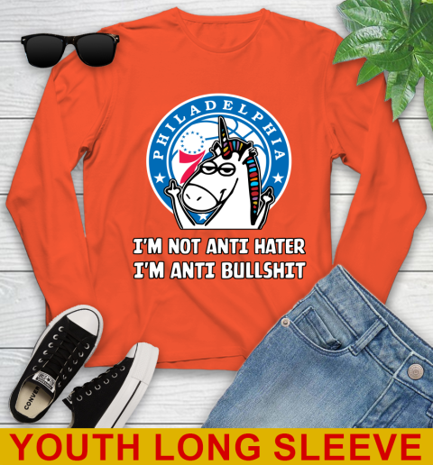 Philadelphia 76ers NBA Basketball Unicorn I'm Not Anti Hater I'm Anti Bullshit Youth Long Sleeve 4