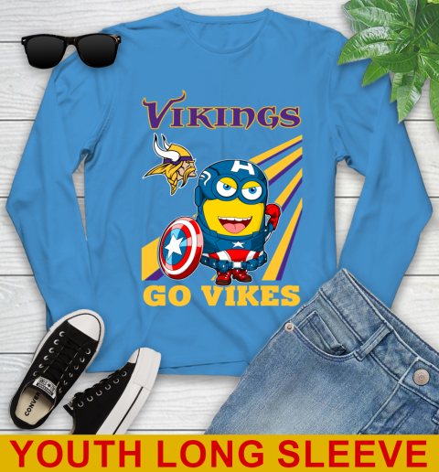 NFL Football Minnesota Vikings Captain America Marvel Avengers Minion Shirt Youth Long Sleeve 8
