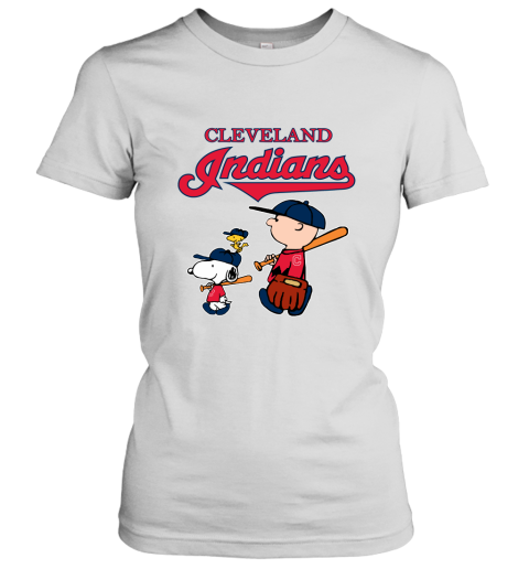 Cleveland Indians Let's Play Baseball Together Snoopy MLB Women's T-Shirt