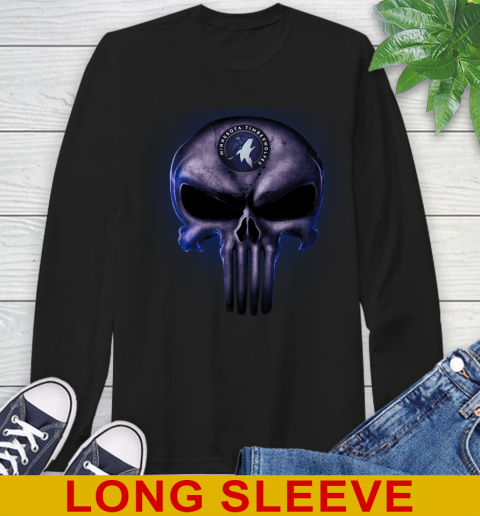 Minnesota Timberwolves NBA Basketball Punisher Skull Sports Long Sleeve T-Shirt