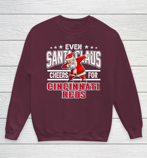 Cincinnati Reds Even Santa Claus Cheers For Christmas MLB Youth Sweatshirt 4